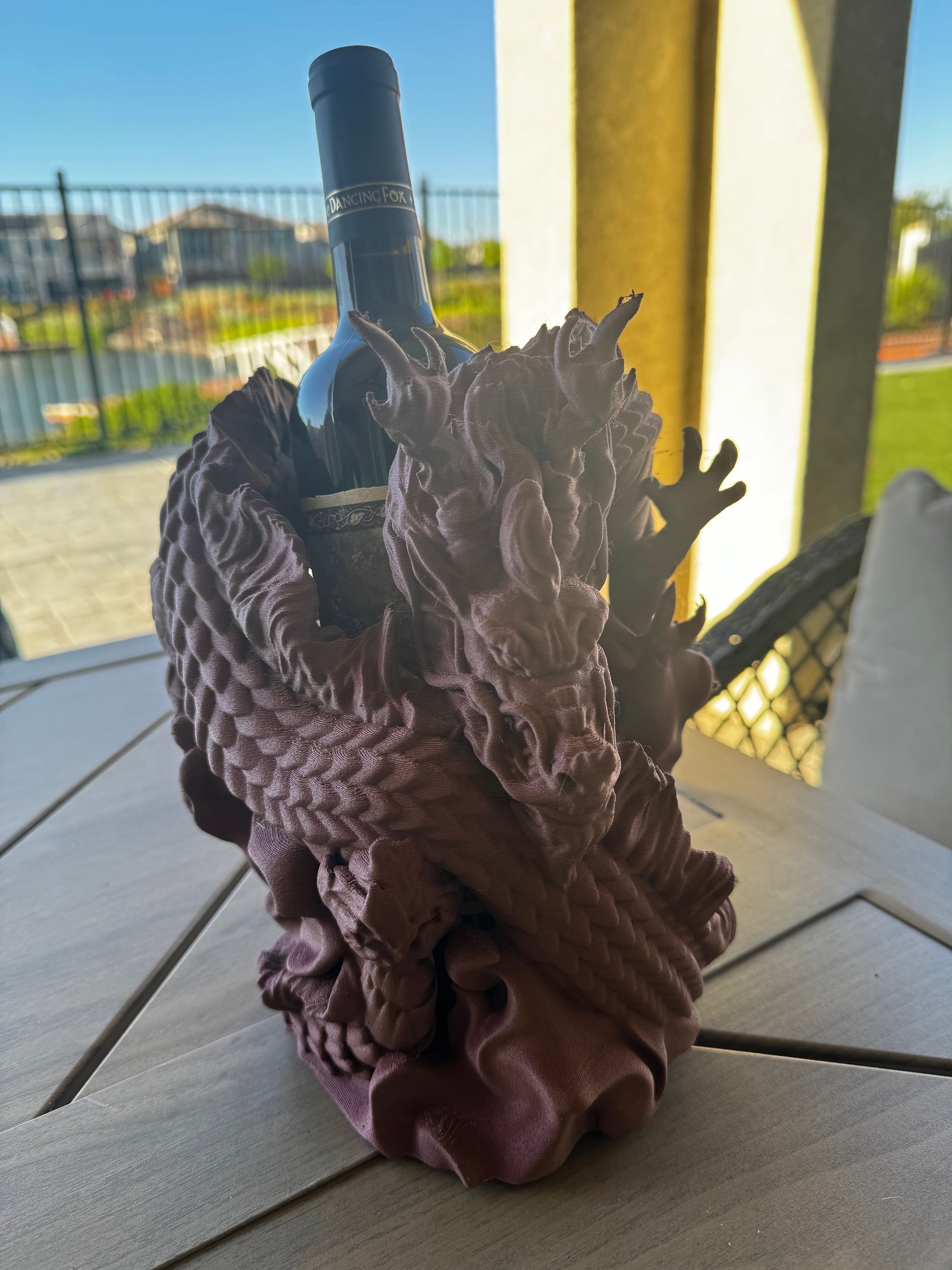 3D Printed Chinese Dragon Wine Bottle Holder - Fantasy Decor