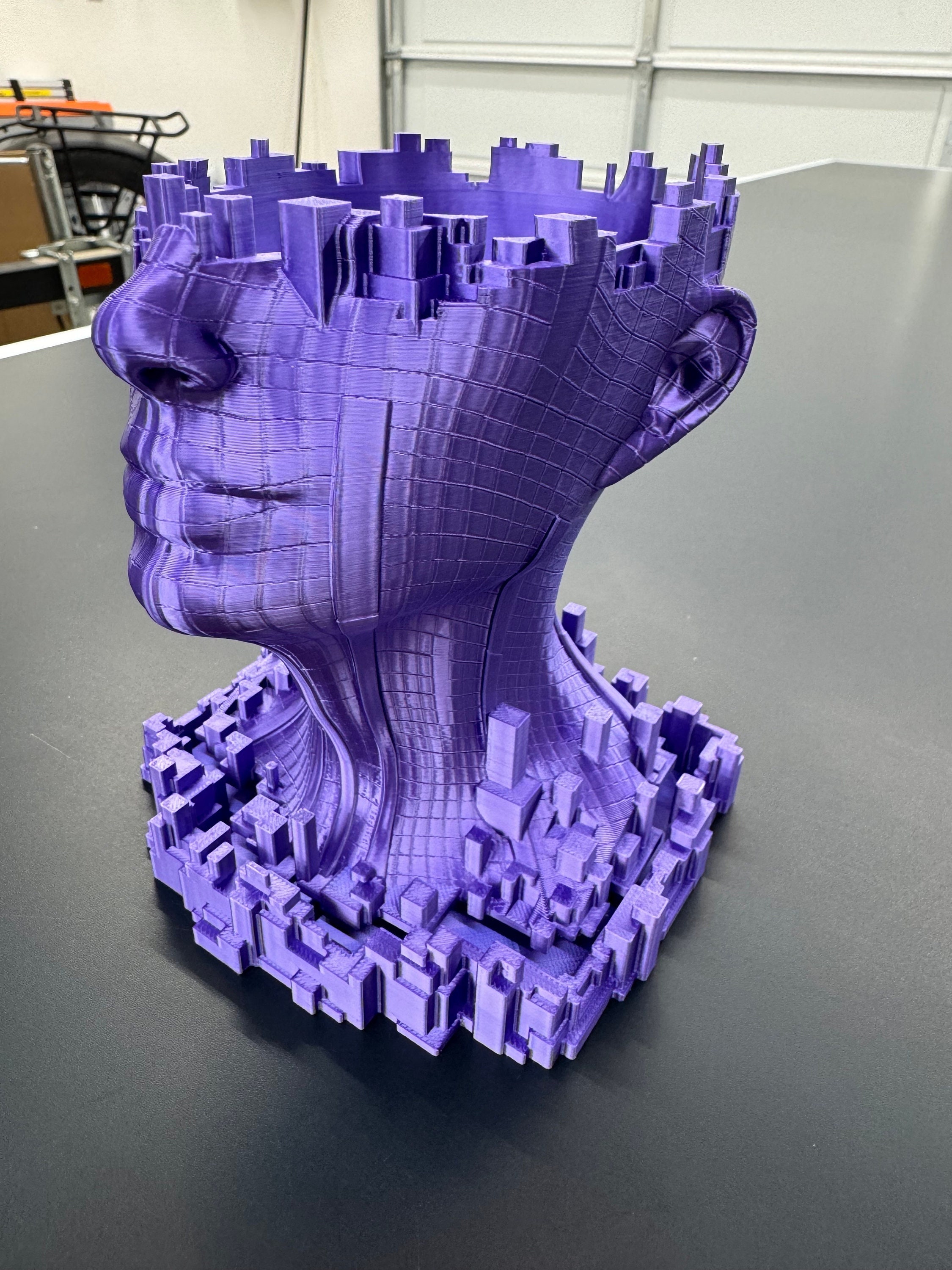 Futuristic Cityscape Head Planter or Pencil Holder - 3D Printed